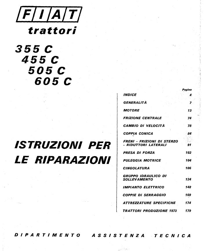Fiat 355C 455C 505C 605C Manuale Officina + Uso  PDF - Trattori Cingolati