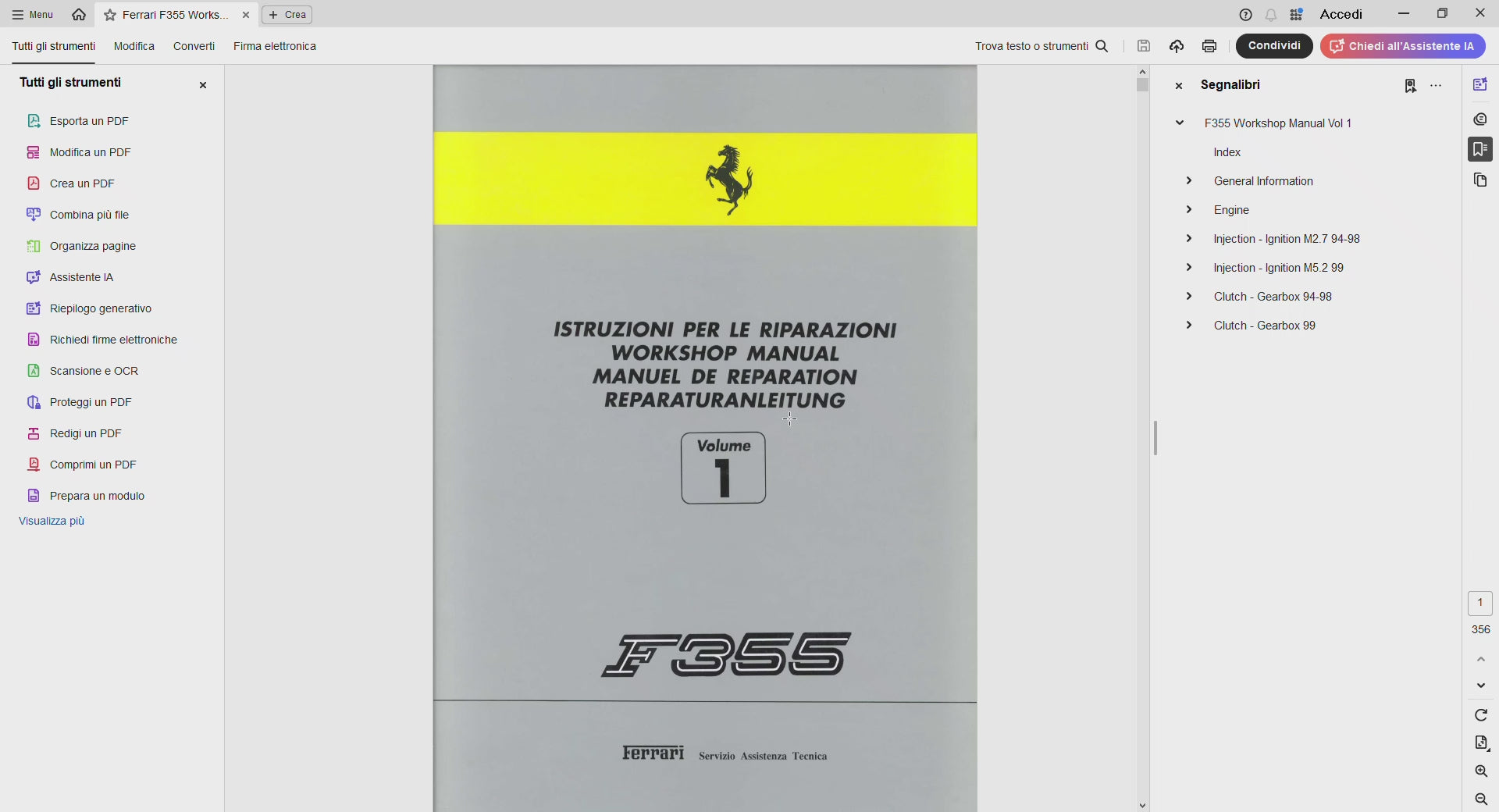 Ferrari F355 Workshop Manual PDF 1994-1999 - Multilingual Wiring Diagrams