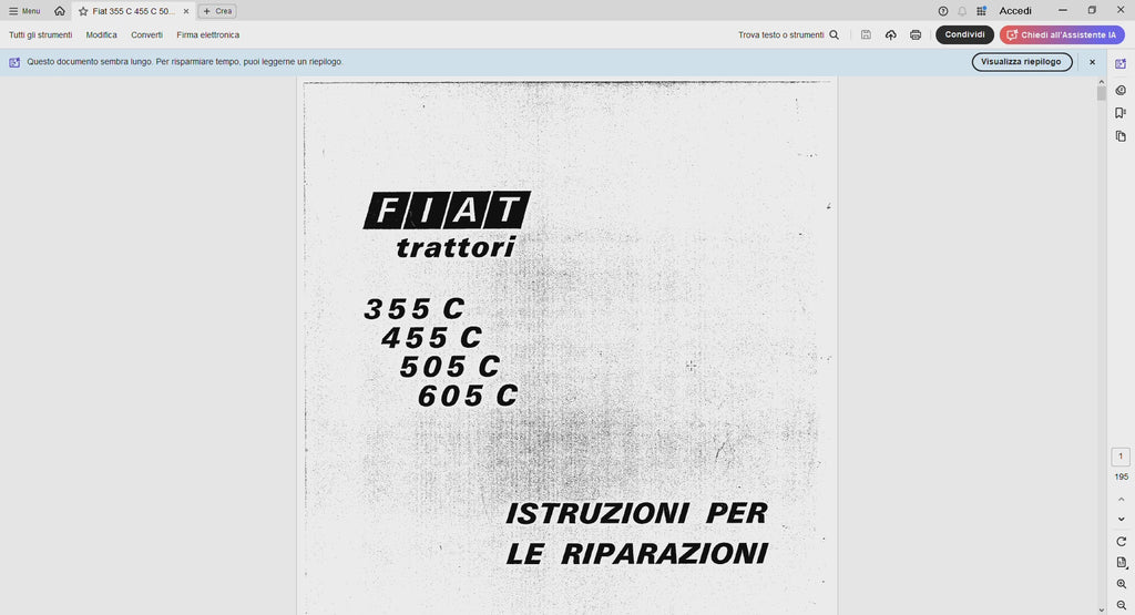 Fiat 355C 455C 505C 605C Manuale Officina + Uso  PDF - Trattori Cingolati